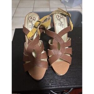 Seychelles Anthropologie strapped tan leather high heel sandals Size 9.5